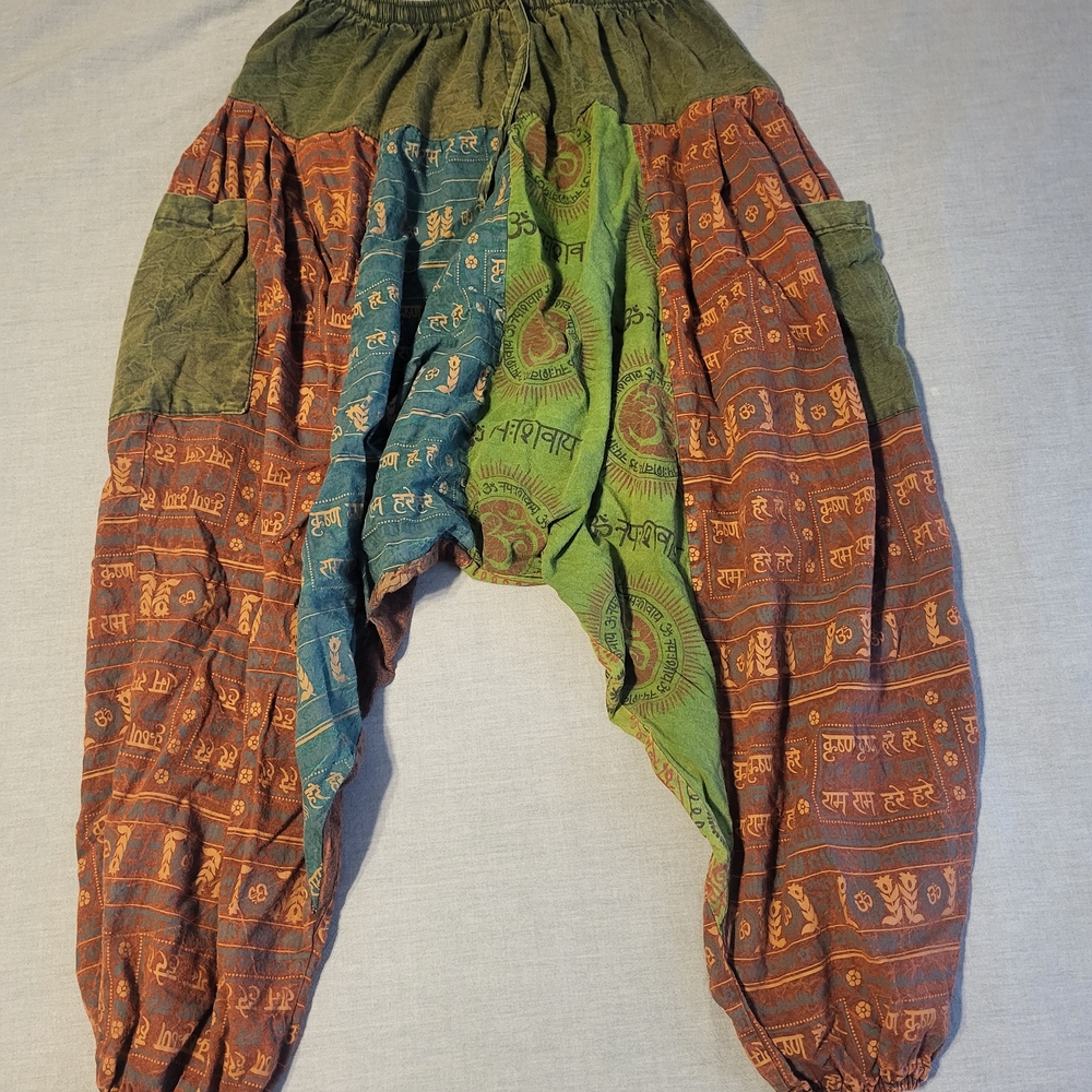 Multicolor Unisex Bohemian Harem Hippie Style Linen Pants